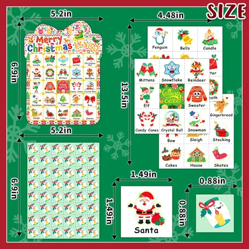 Miniatura 3 de 39 tarjetas de bingo de Navidad, 24 jugadores, lindo juego de bingo de Navidad para niños y adultos, suministros de fiesta, juegos familiares