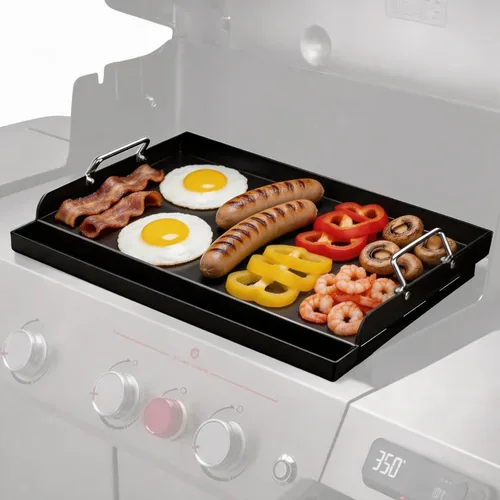 MixRBBQ Plancha antiadherente de acero al carbono de 25 x 16 pulgadas para parrilla de gas, inserto de parrilla superior plana de alta resistencia
