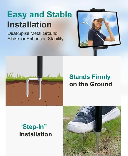 Miniatura 4 de Palo monopie de golf, soporte para tableta de golf para iPad y teléfono de 4 a 13 pulgadas, soporte analizador de swing de golf con palo de selfie