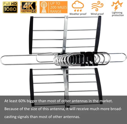 Miniatura 4 de Five Star - Antena de TV para exteriores HDTV de largo alcance de hasta 200 millas, antena de TV para instalar en ático o techo, antena digital OTA