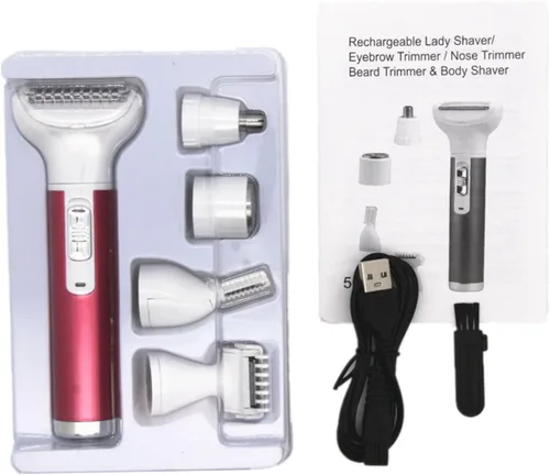 Miniatura 4 de ZJchao para mujeres, 5 en 1 para depilación de dama, impermeable, mini recortadora eléctrica de pelo púbico para piernas, brazo, axila, línea