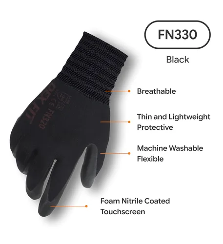 Miniatura 2 de DEX FIT Guantes de trabajo con revestimiento de nitrilo FN330-3D, ajuste elástico, agarre firme, delgados y ligeros, dedos para pantalla táctil