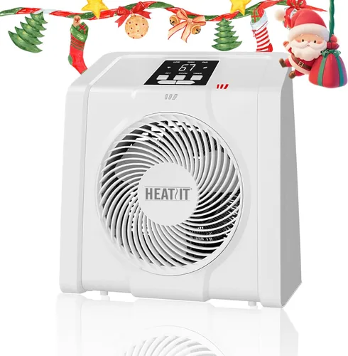 HEATIT Calentador de espacio para interiores, pantalla digital con termostato, temporizador de 1-12 horas, modo de ventilador, 1500 W/750 W, Blanco