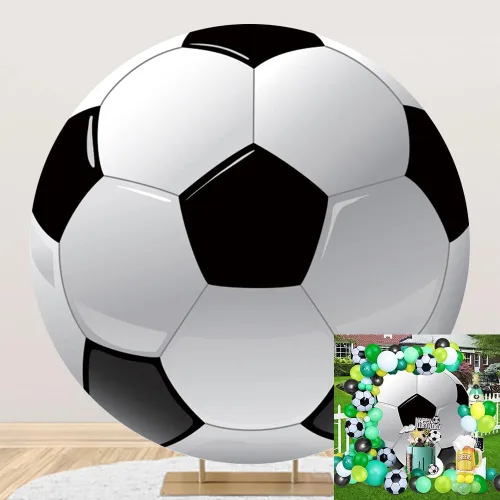 Miniatura 7 de Leyiyi 0,9 x 0,9 m Telón de Fondo Redondo de Fútbol Negro y Blanco, Telón de Fondo Redondo para Deportes, Fondo Temático de Fútbol para Fiesta