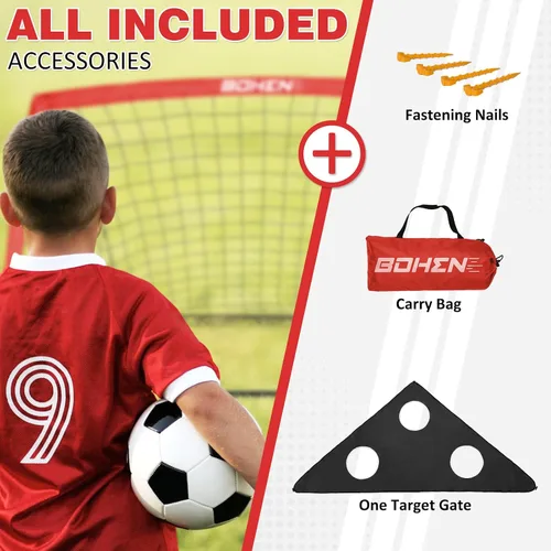 Miniatura 6 de BOHEN 6x4 FT Kids Soccer Goals with Carry Bag, Portable Folding Soccer Net for Backyard Training, Indoor/Outdoor Use for Youth and Adult Rojo