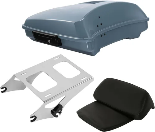 Miniatura 26 de TCT-MOTORPARTS Atlas Silver Metálico Maletero de Viaje Modificado con Respaldo y Montaje en Rack Adecuado para Harley Touring 14-25 Street Glide