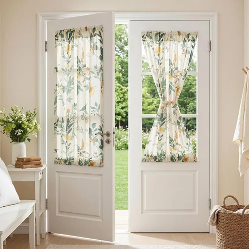 Miniatura 41 de MYSKY HOME Cortinas florales de cocina de 24 pulgadas, cortinas de lino con patrón de flores de granja, bolsillo para barra de filtro de luz aireado