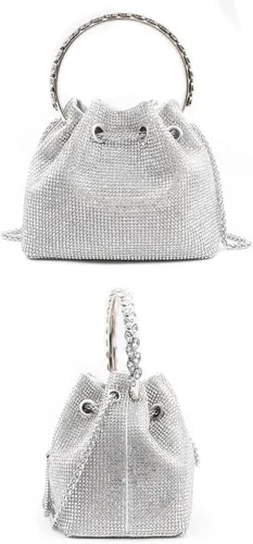 Miniatura 2 de Women's Silver Rhinestone Purse Luxury Diamond Shining Clutch Chain Crossbody Bucket Bling Bling Evening Bag