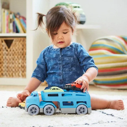 Miniatura 4 de Green Toys, set de juguete, transportador de vehículos, azul