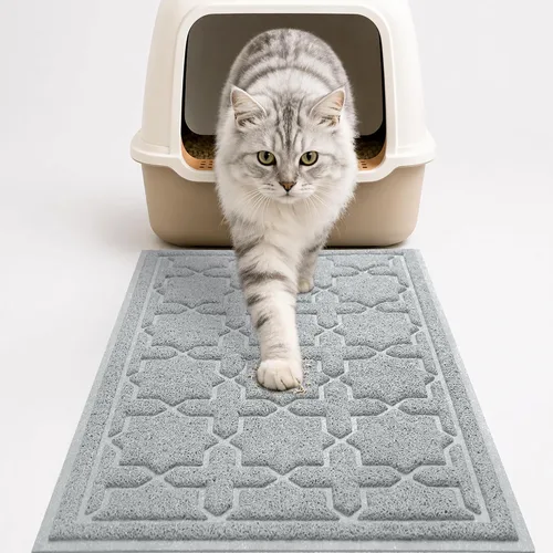 Miniatura 13 de Yimobra Tapete de arena para gatos, 24"x20" tapete con malla de bloqueo de arena, tapete suave para arena para gatos tapete atrapa arena, fácil