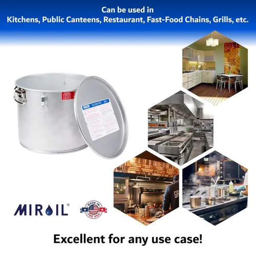 Miniatura 5 de MirOil Cubo de grasa de aceite de 5 galones y olla de filtro, recipiente plateado para freidora con cierre de tapa y clip de bloqueo, olla