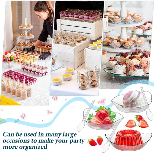 Miniatura 6 de 500 mini cuencos de postre con cucharas de 1 onza, mini platos desechables de postre de plástico con cucharas de plástico transparente, platos