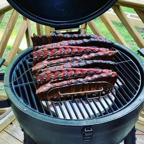 Miniatura 6 de Parrilla para costillas BBQ para ahumadores y parrillas, estante para asar 100% acero inoxidable 304 grado alimenticio, sostiene 7 costillares