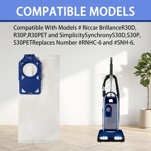 Miniatura 2 de Paquete de 10 bolsas de vacío HEPA R30D compatibles con Riccar Brilliance R30D, R30P, R30PET y Simplicity Synchrony S30D, S30P, S30PET aspiradoras