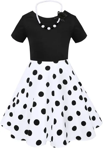 Miniatura 2 de Tao-Ge Vestido vintage de lunares para niñas, vestidos de fiesta retro de los años 50, vestido de fiesta con vuelo, talla 6-12 con collar