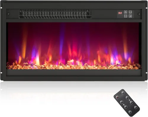 Tangkula Inserto de chimenea eléctrica de 23", calentador de chimenea empotrado de 1500W con control remoto, temporizador de 0.5-9H, color de llama