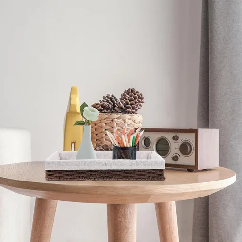 Miniatura 7 de STOBAZA Cestas de almacenamiento de mimbre, cestas de mimbre de cuerda de papel tejidas a mano, pequeñas cestas rectangulares para organización