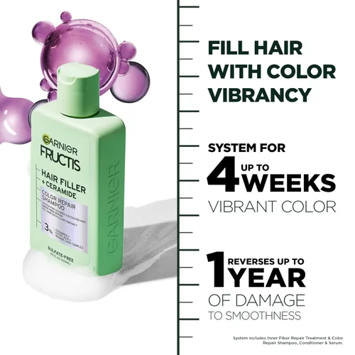 Miniatura 4 de Garnier Fructis Hair Filler Champú reparador de color con ceramida, champú suavizante y sin sulfatos para cabello teñido y decolorado, 10.1 onzas
