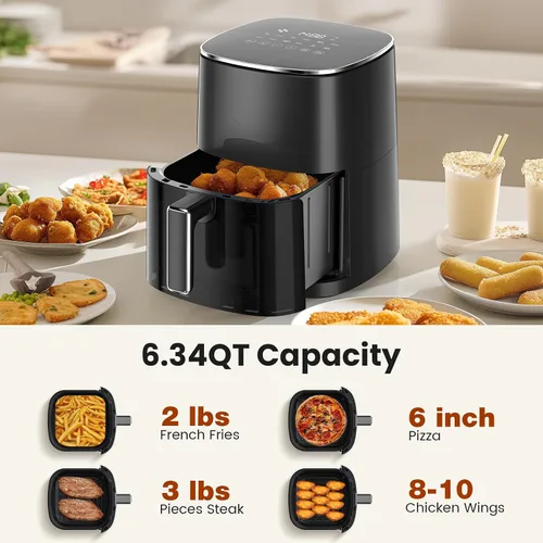 Miniatura 2 de Freidora de aire Sweetcrispy con ventana cuadrada, freidora de aire 12 en 1, 6 QT, asar, recalentar, deshidratar, hornear, cocinar al vapor con 204C