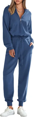 Miniatura 71 de PRETTYGARDEN Conjunto de suéter de 2 piezas para mujer, sudadera con cremallera, pantalones deportivos, ropa casual