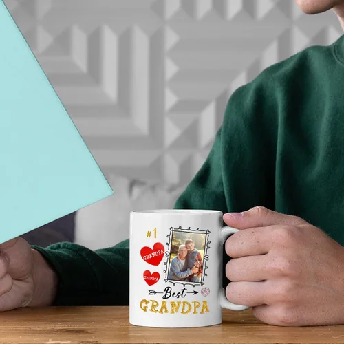 Miniatura 5 de Taza de café de cerámica con texto en inglés «Best Grandpa Add Photo », regalos para abuelo, abuelo, papá, amapola, Día del Padre, taza de café