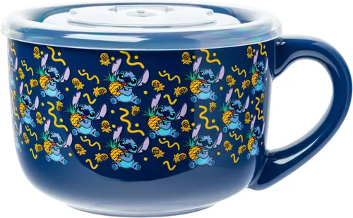 Miniatura 19 de Silver Buffalo Peanuts Snoopy and Woodstock Did Someone Say Food - Taza de cerámica para sopa con tapa de plástico ventilada, 24 onzas Maní