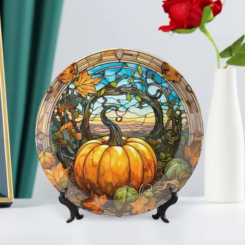 Miniatura 6 de Platos decorativos, diseño de cristal de arce y calabaza, plato de cerámica para el hogar con soporte de exhibición, decoración para colgar