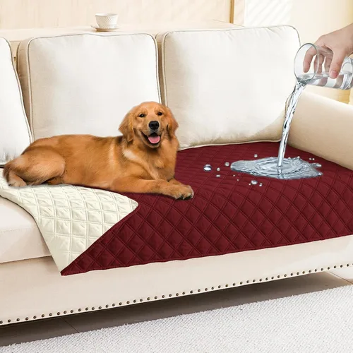 Miniatura 88 de Smiry Funda impermeable para cama de mascota, suave y lavable, para muebles, cama, sofá, reversible, a cuadros (30 x 53 pulgadas, color beige/beige)