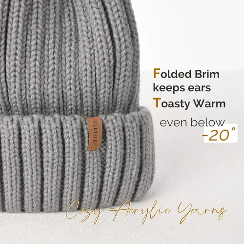 Miniatura 2 de FURTALK - Gorro de punto para el invierno con pompón de piel sintética, cálido, para mujeres