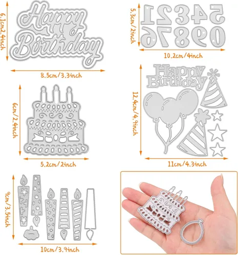 Miniatura 3 de 30 piezas troqueladas, troqueles de metal para cortar tartas de feliz cumpleaños, plantillas de pasteles para fiestas, tarjetas, globos, invitación