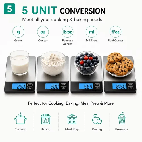 Miniatura 7 de URAMAZ Básculas inteligentes para alimentos de cocina, báscula digital de alimentos de acero inoxidable en gramos y onzas con aplicación de Multi