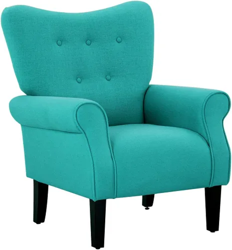 Miniatura 20 de YOLENY - Silla decorativa moderna, con respaldo alto, sillón tapizado con botones de tela, sofá individual con patas de madera para sala de estar