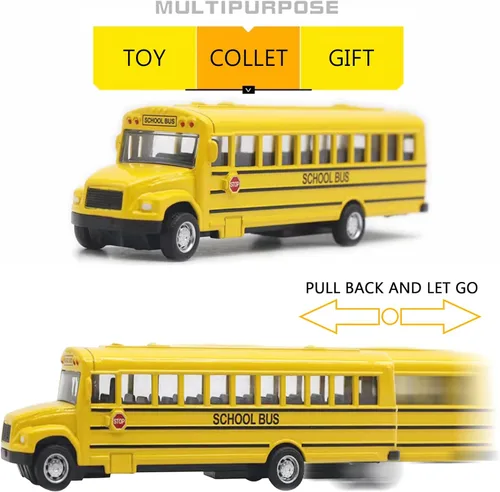 Miniatura 3 de Paquete de 2 juguetes de autobús escolar amarillo de 5.5 pulgadas, vehículos de juguete de metal fundido a presión, recuerdos de fiesta, el mejor