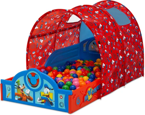 Miniatura 5 de Delta Children - Cama para dormir y jugar para niños pequeños con tienda de campaña, Mickey Mouse de Disney, Azul/Rojo