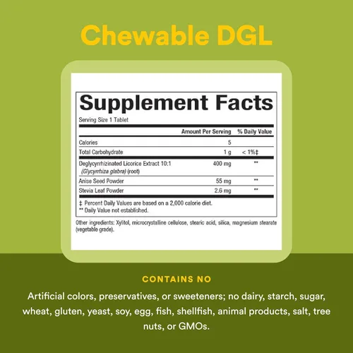 Miniatura 4 de Natural Factors DGL Masticable - Suplemento de apoyo digestivo con extracto de raíz de regaliz - Tabletas masticables que apoyan el revestimiento