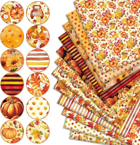 Miniatura 3 de Whaline Paquete de 12 piezas de tela de algodón de otoño de 18 x 22 pulgadas, acuarela, calabaza, arce, girasol, cuartos, acolchados, telas