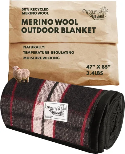 Miniatura 18 de Woolly Mammoth Woolen Company Manta de Lana - 66 x 90 pulgadas, Corteza, 80% Lana Merino - Mantas de Campamento para Clima Frío - Durabilidad