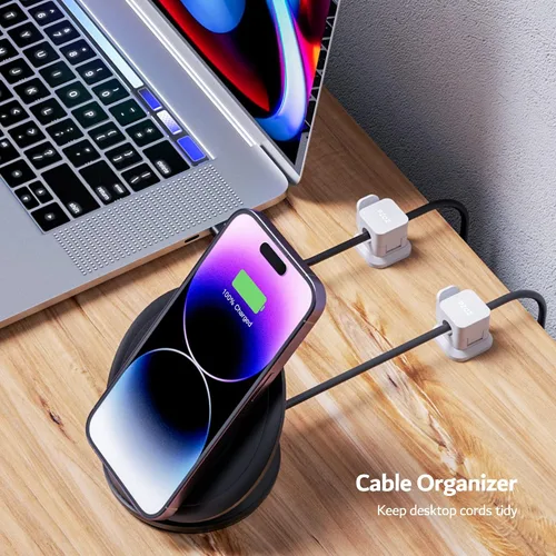 Miniatura 5 de PZOZ Paquete de 6 organizadores de cables, clips adhesivos para cables de carga, organizador de cables, gestión de cables USB de carga para el Negro