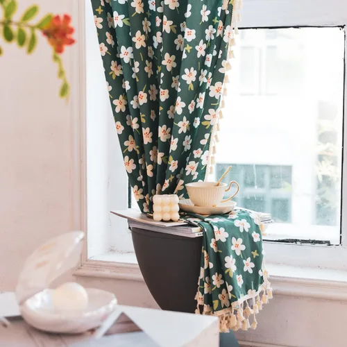 Miniatura 61 de Deeprove Cortinas bohemias para dormitorio, rayas huecas de ganchillo crema y estampado floral, tela de lino de algodón, con borlas beige bohemias