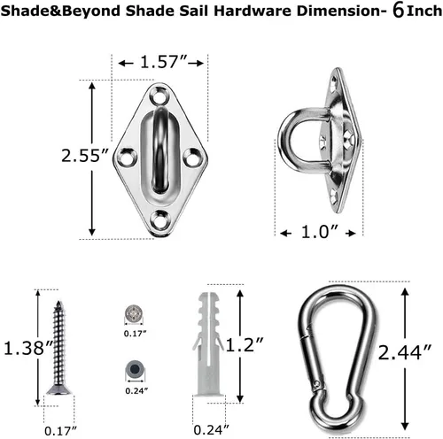 Miniatura 3 de Shade&Beyond Kit de accesorios para toldo de vela, triángulo, instalación de velas de acero inoxidable de 6 pulgadas para patio, césped, jardín, 18