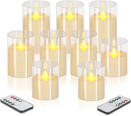 Miniatura 18 de Wemarry - Juego de 3 velas LED sin llama con control remoto, funcionamiento a pilas, pilares acrílicos grises de 4, 5 y 6 pulgadas de alto x 3