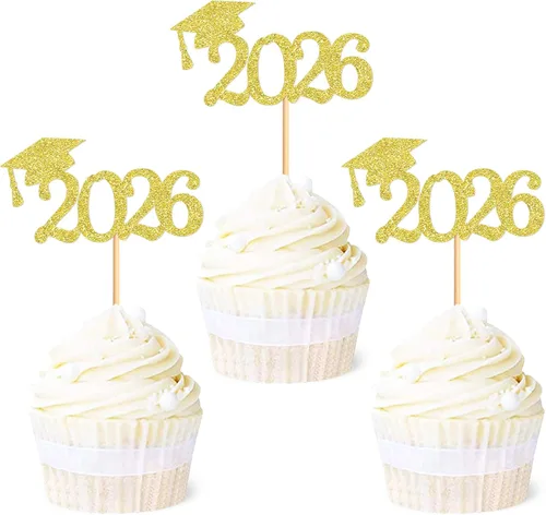 Miniatura 18 de 24 adornos para cupcakes de graduación 2026, selecciones de alimentos/aperitivos para fiesta de graduación, decoración de mini pasteles, adornos
