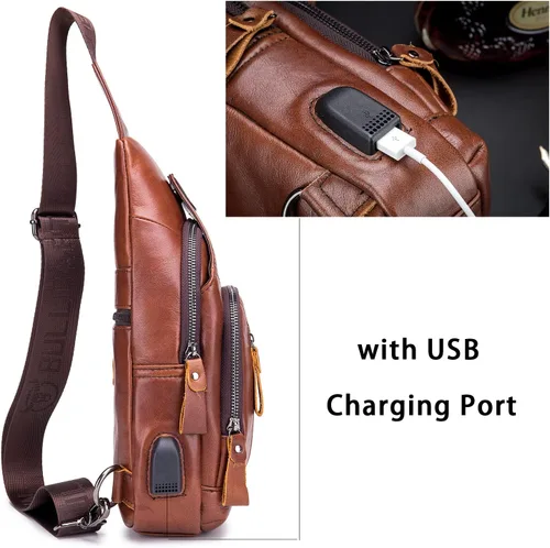 Miniatura 4 de LUKZIJAES Bolso bandolera de cuero genuino para hombre