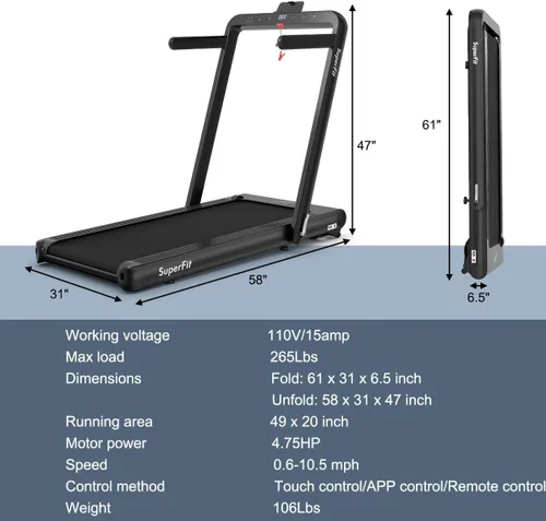 Miniatura 7 de GYMAX Caminadora plegable para debajo del escritorio, máquina de correr y caminar de 4.75HP 2 en 1 con control de frecuencia cardíaca, control por
