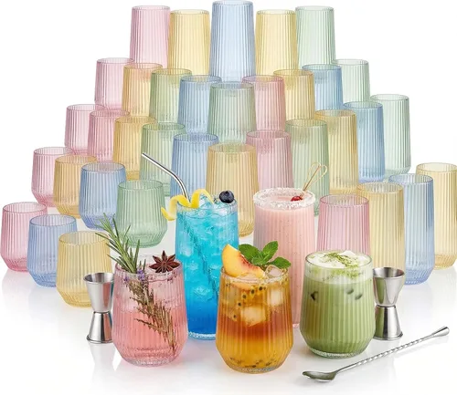 Miniatura 13 de Paquete de 48 vasos de plástico ondulados de origami acanalados, 24 copas de champán de 9 onzas sin tallo y 24 vasos de 12 onzas, vasos desechables