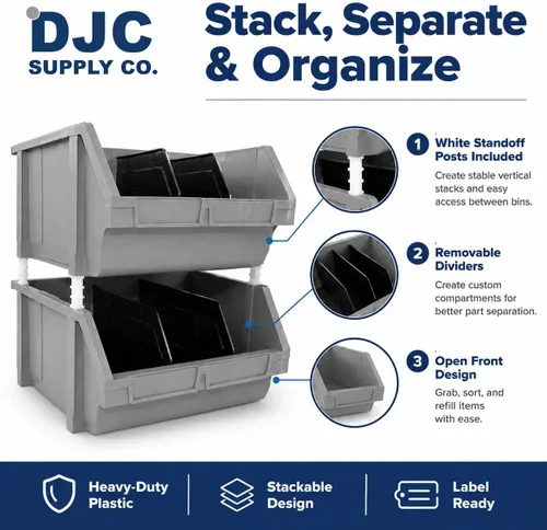 Miniatura 4 de Paquete de 2 contenedores apilables extragrandes de almacenamiento – 16.5 x 14.5 x 6.9 pulgadas, organizador resistente, diseño colgante y de GRIS 2
