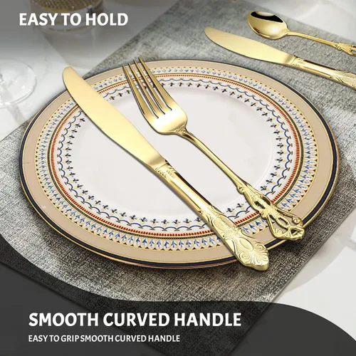Miniatura 5 de flatware set, modern royal gold stainless Steel silverware set for Wedding and Festival, service for 4, daily use cutlery set utensil set