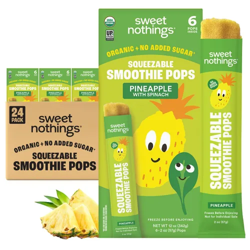 Sweet Nothings, Piña, Paletas de batido de fruta exprimido para niños USDA Organic, paquete de 24 - Sin colorantes, sin azúcar añadida, sin lácteos,