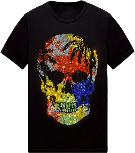 HZCX FASHION Camiseta con strass brillante para Hombres y Mujeres, manga corta, con pedrería, para festivales de rock, con gemas, de algodón, con