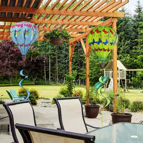 Miniatura 6 de Paquete de 2 molinos de viento para colgar en exteriores, molinos de viento grandes, para patio y jardín (colibríes + mariposa)